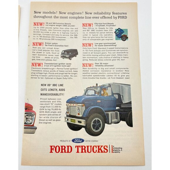 1963 Ford Trucks Vintage Print Ad 60s New Models Pickups BBC Line Autos Cars - Picture 5 of 6